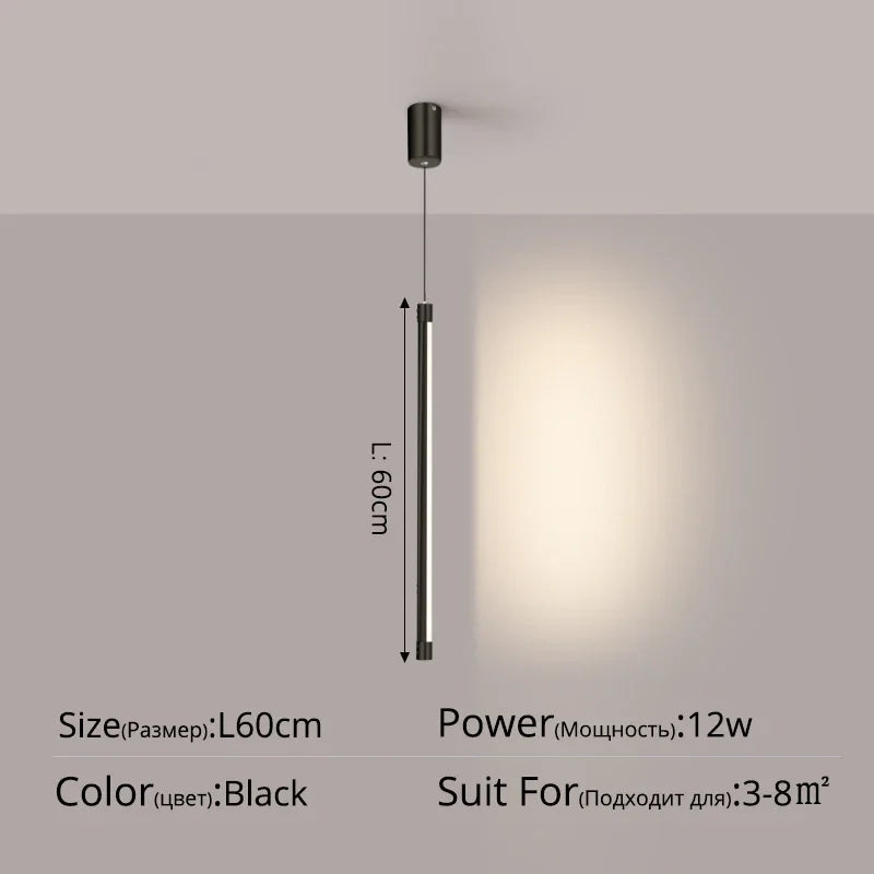 Afralia™ Black Nordic LED Tube Pendant Light for Bedroom Restaurant Kitchen Dining Room