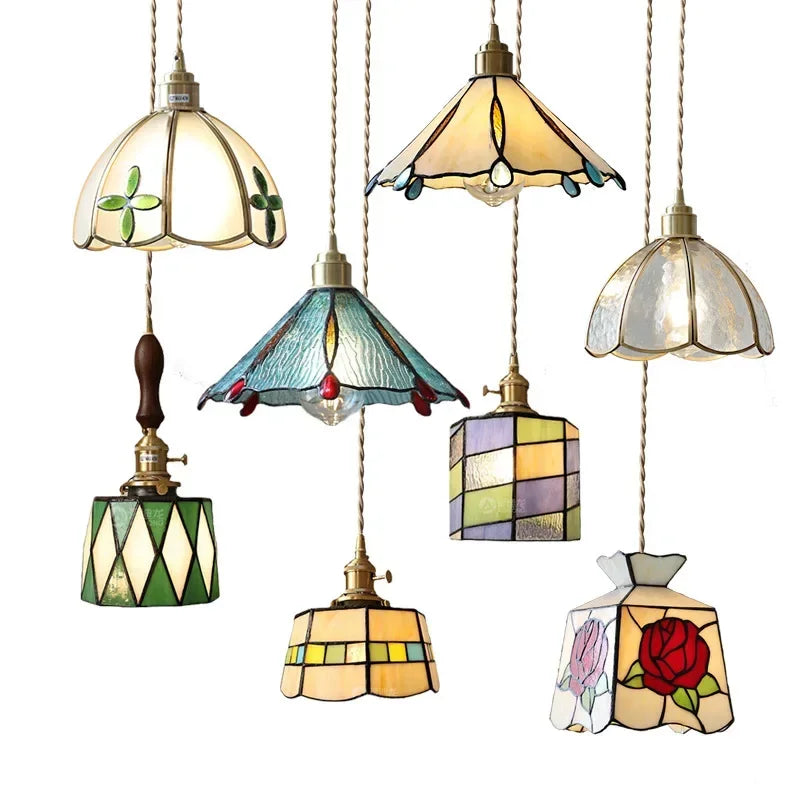 Afralia™ Colorful Glass Copper LED Pendant Light for Kitchen Bedroom Living Room Loft