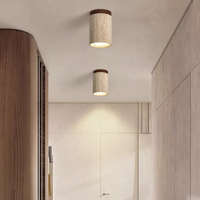 Afralia™ Wood Canopy LED Ceiling Lights Travertine Flush Mount Ceiling Lamp