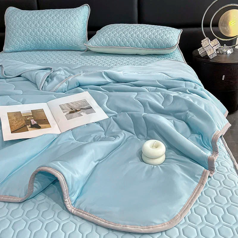 Afralia™ Cool Summer Blanket Set with Latex Bed Mat - Lightweight Breathable Comforter Bedding
