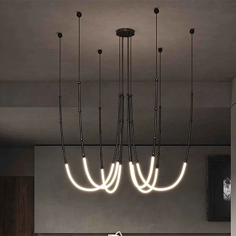 Afralia™ Leda Black Line Chandelier: Stylish Luminaire for Dining & Living Room; Stairwell Lighting