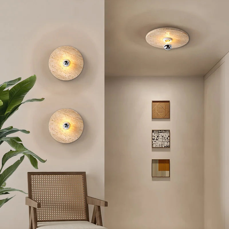 Afralia™ Retro Natural Stone Art Round LED Sconce Ceiling Light for Nordic Home