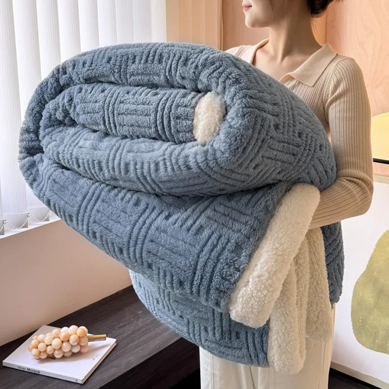 Afralia™ Jacquard Lamb Wool Double-Layer Blanket for Cozy Comfort & Style