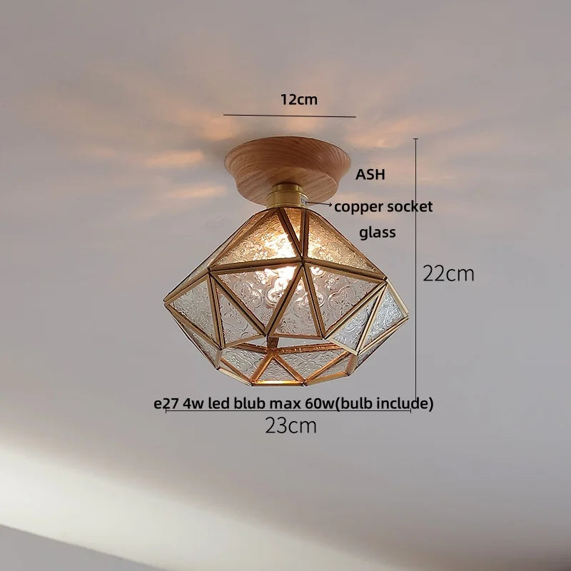 Afralia™ White Ceramic LED Ceiling Lamp Wood Ash Nordic Modern Copper Light