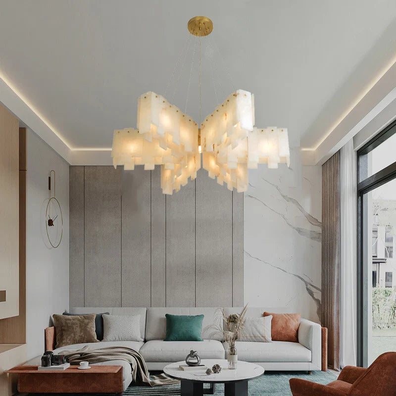 Afralia™ Marble Pendant Chandelier: Spanish Natural Marble Ceiling Lighting for Living Room