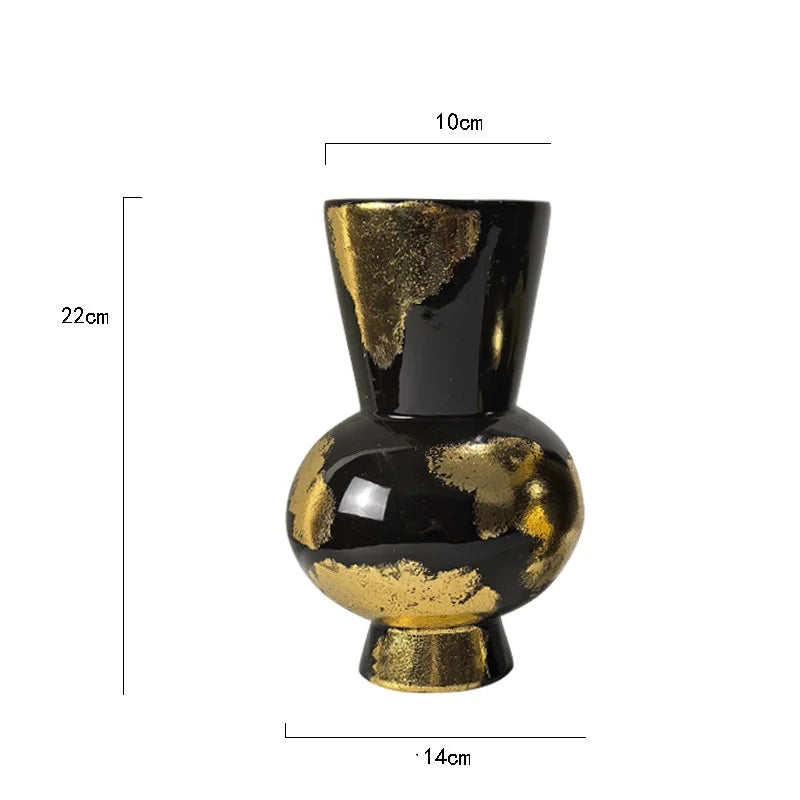 "Afralia™ Gold Foil Pattern Ceramic Vase - Handcrafted Flowerpot Terrarium Home Decor"