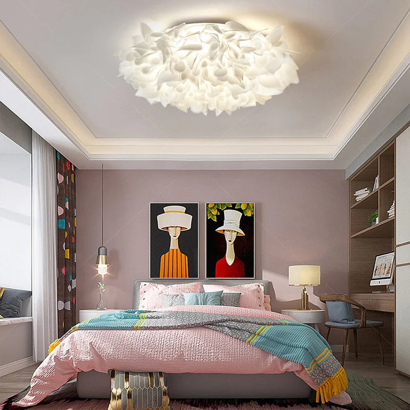 Afralia™ White Flower LED Ceiling Light with Remote Control Dimming for Home Decor