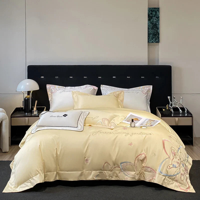 Afralia™ Embroidered Butterfly Flowers Patchwork Bedding Set