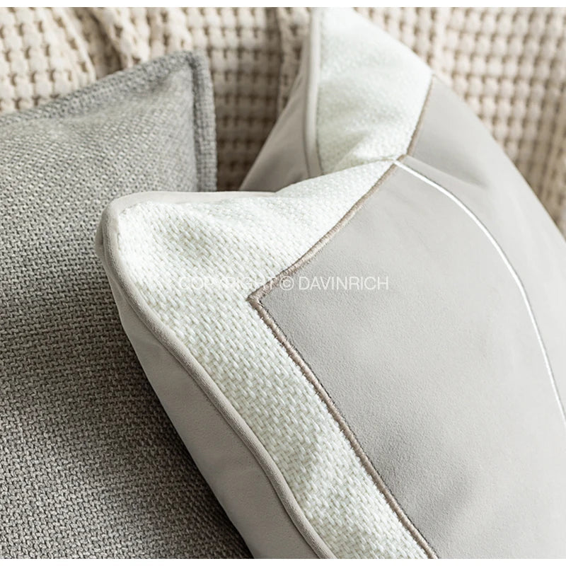 Afralia™ Cappuccino Tone Geometry Embroidery Luxury Pillowcase 45x45cm Cream Khaki Gray