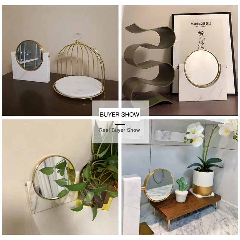 Afralia™ Marble Makeup Vanity Mirror with 3X Magnifier Stand