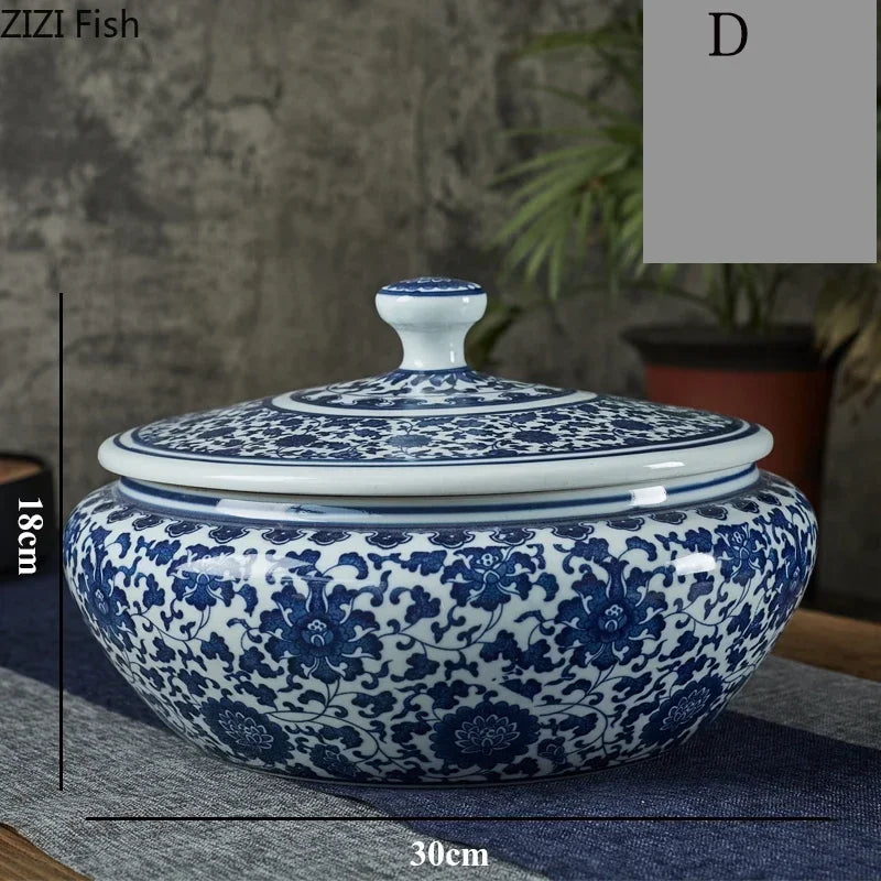 Afralia™ Blue Flower Ceramic Tea Caddy Jar - Living Room Decor or Home Ornament