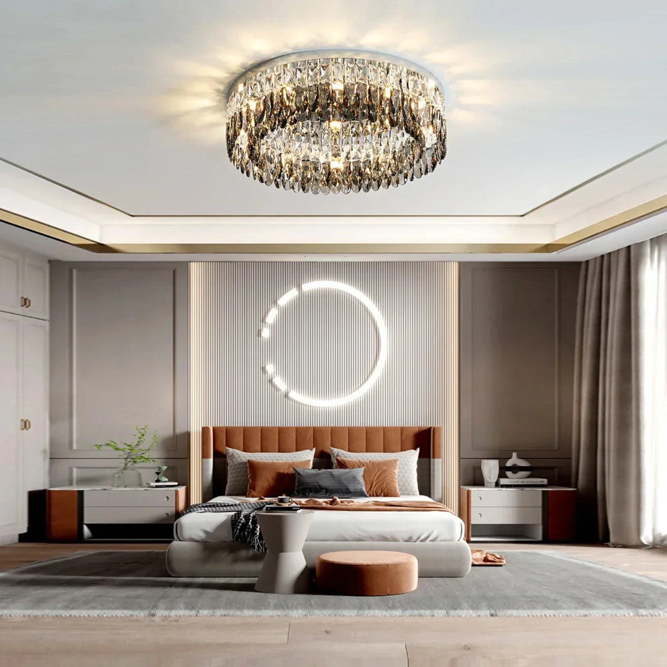 Afralia™ Modern Luxury LED Crystal Ceiling Chandelier for Living Room - Chrome Finish