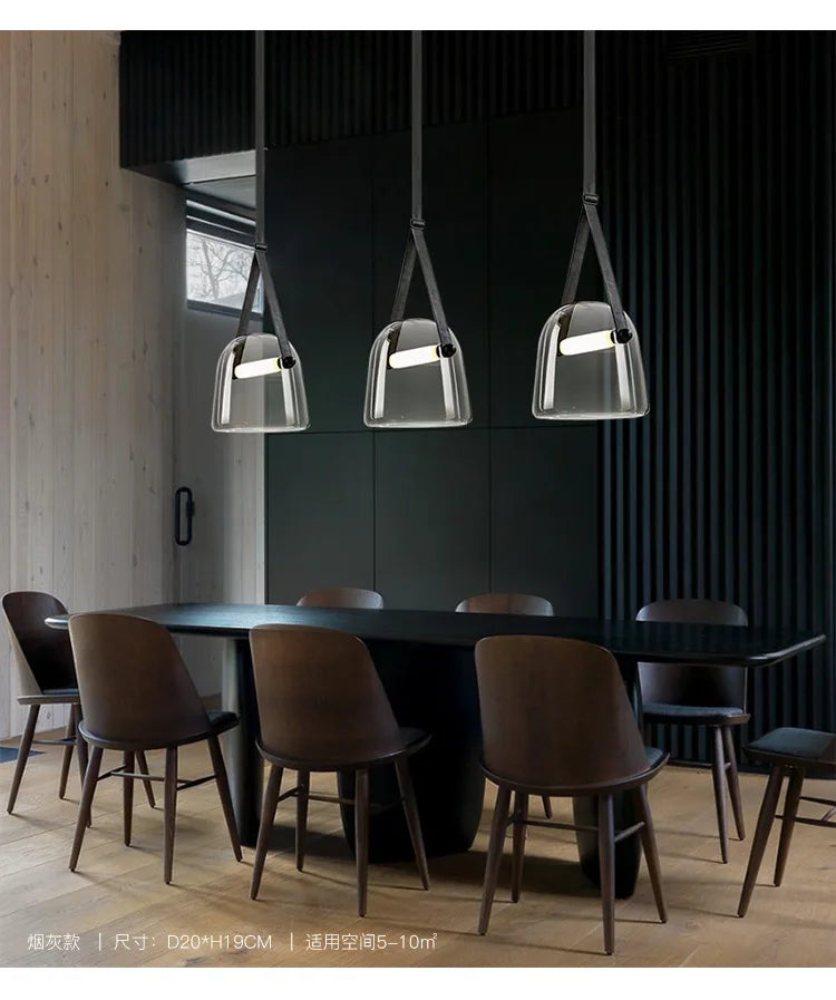 Afralia™ Nordic Glass Hanging Leather Pendant Light for Kitchen Living Room Bedroom Decor