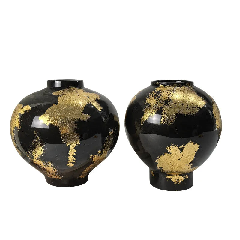 "Afralia™ Gold Foil Pattern Ceramic Vase - Handcrafted Flowerpot Terrarium Home Decor"