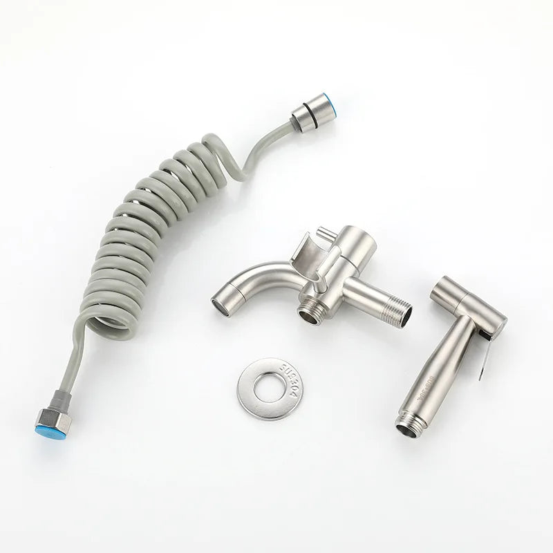 Afralia™ Nickel Toilet Bidet Sprayer Set: Single Cold Shattaf High Pressure Gun