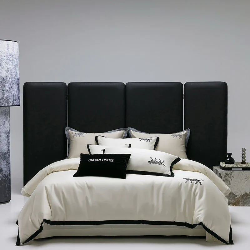 Afralia™ Luxury Leopard Embroidery Egyptian Cotton Bedding Set