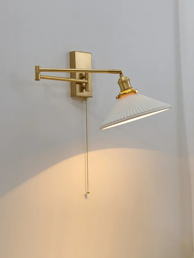 Afralia™ Brass Swing Arm Wall Sconce Creamic Wall Lights