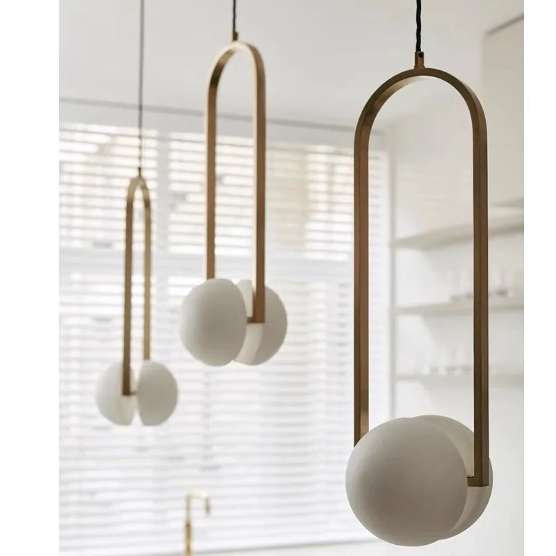 Afralia™ Golden Chandelier LED Pendant Lights Iron Glass Decorative Lighting