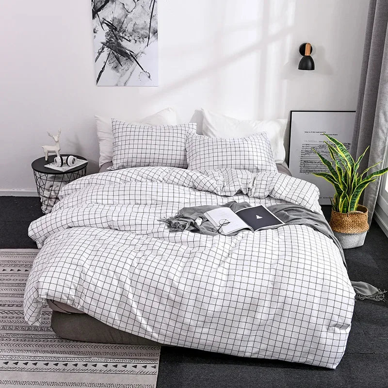 Afralia™ Plaid Pattern Sanding Bedding Set: Queen to King Size Duvet Cover with Pillowcases