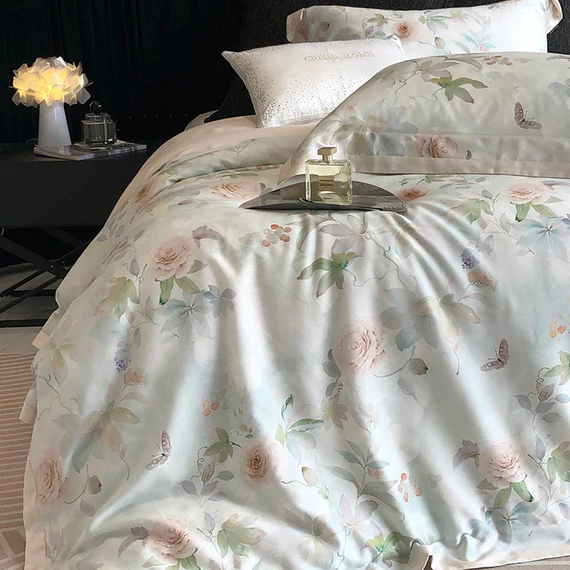 Afralia™ Rose Flower Print Bedding Set, Soft & Breathable, Duvet Cover, Bed Sheet, Pillowcases
