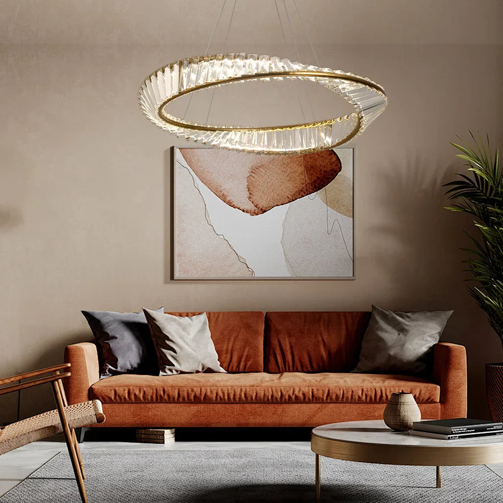 Afralia™ Ring Led Chandelier Gold Copper Pendant Lamp for Living Dining Room