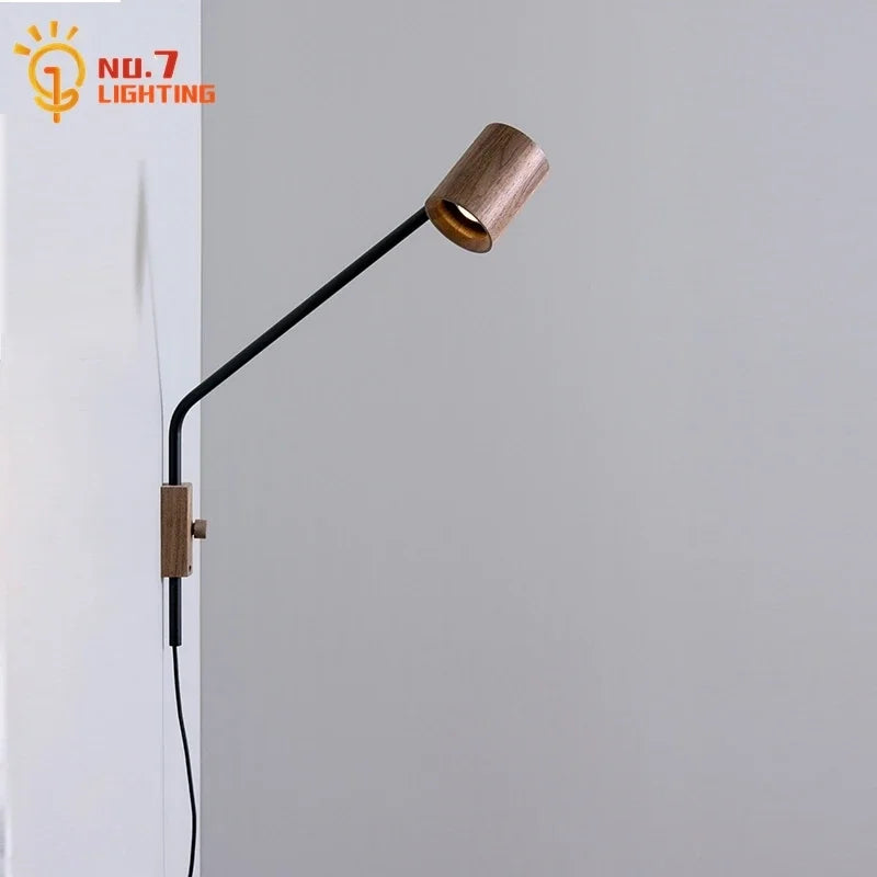 Afralia™ Black Walnut Swing Arm Wall Lamp with Switch | Minimalist Design for Home Decor