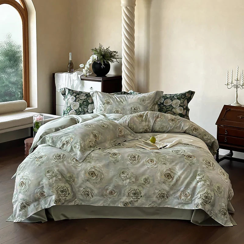 Afralia™ 1000TC Egyptian Cotton Floral Bedding Set: Duvet Cover, Flat/Fitted Sheet, Pillowcase