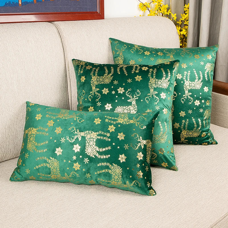 Afralia™ Velvet Christmas Cushion Cover Deer Snowflake Red Green 30x50cm 45x45cm 50x50cm