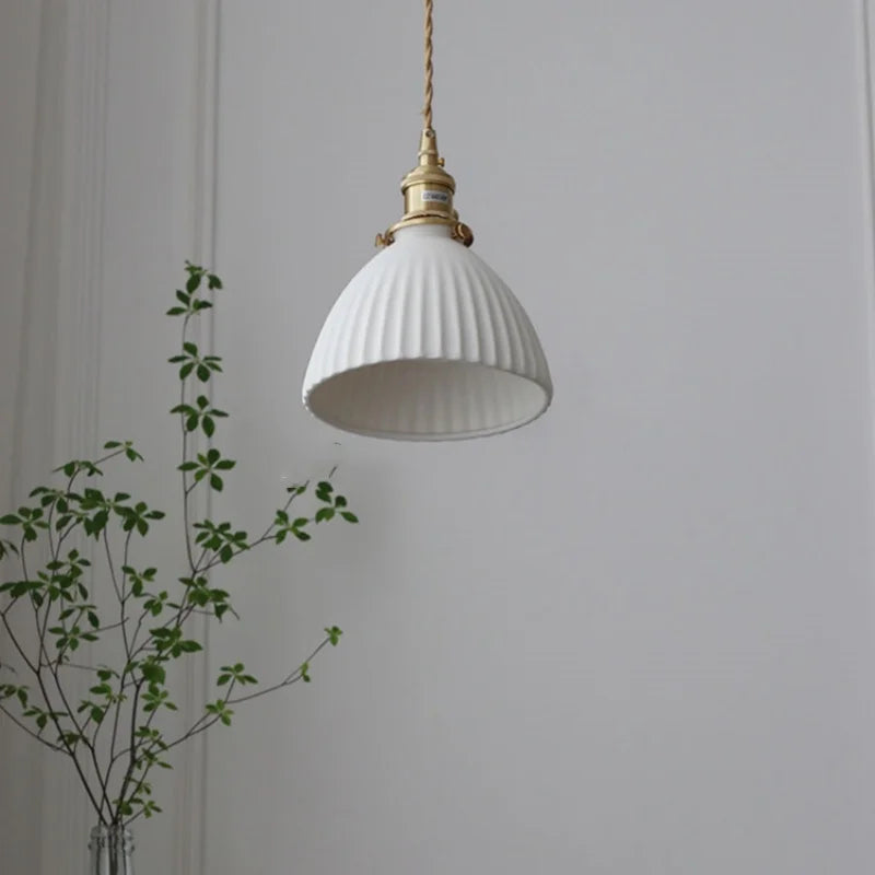 Afralia™ Ceramic LED Pendant Light Fixture with Adjustable Wire, Brass Knob Switch