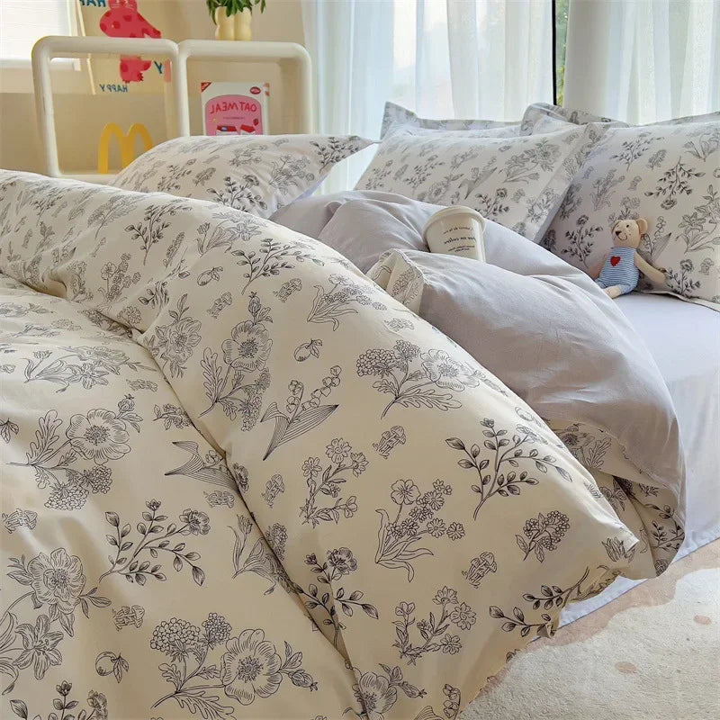 Afralia™ Small Floral Cotton Bedding Set for Soft Skin-Friendly Duvet Cover Sets