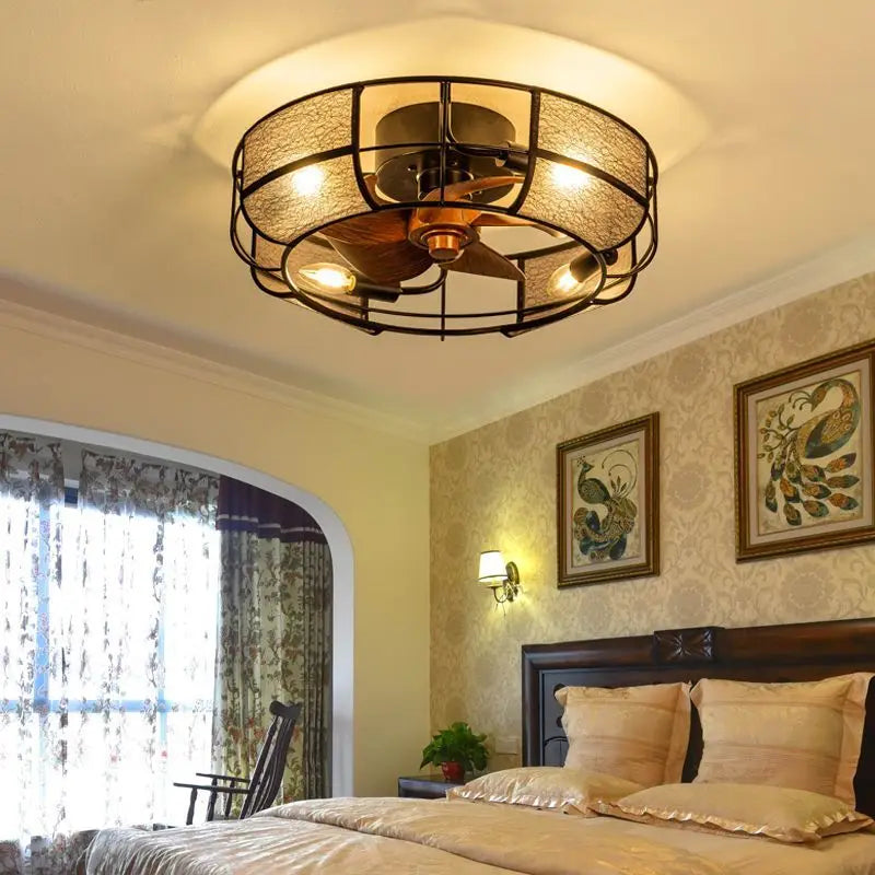 Afralia™ Retro Wrought Iron Ceiling Fan Light for Dining Room, Bedroom, and Study