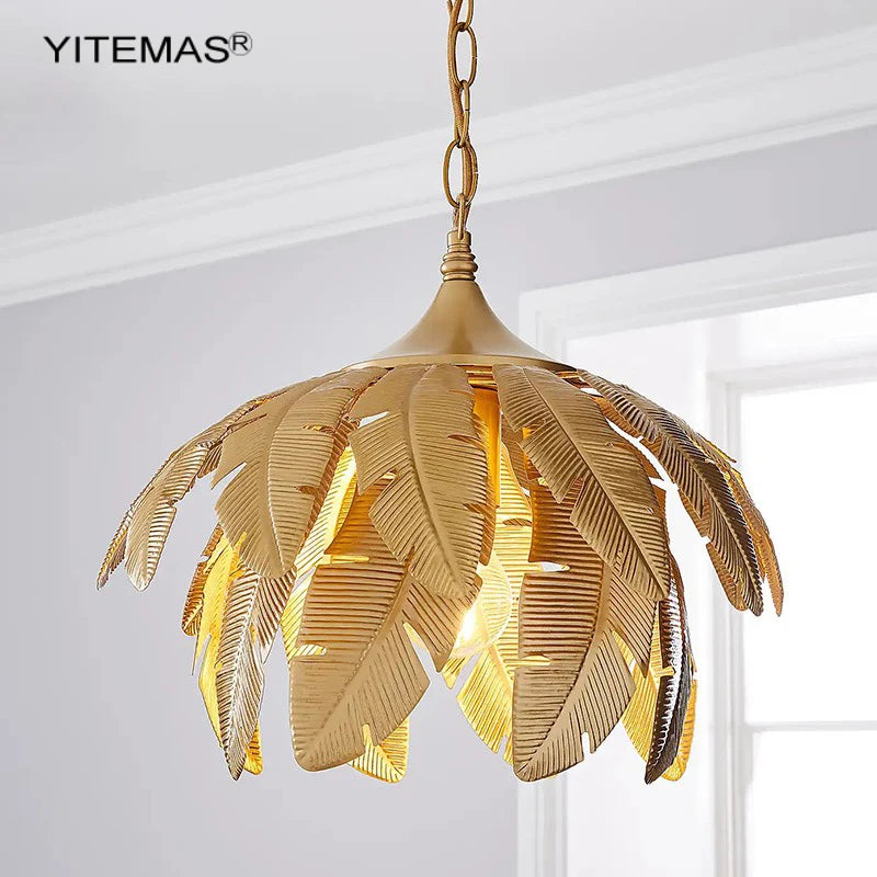 Afralia™ Gold Leaves Chandelier Small Pendant Lighting for Kitchen Island Hallway E27 Socket