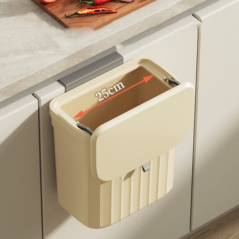 Afralia™ Kitchen Cabinet Hanging Trash Can with Lid and Large Capacity