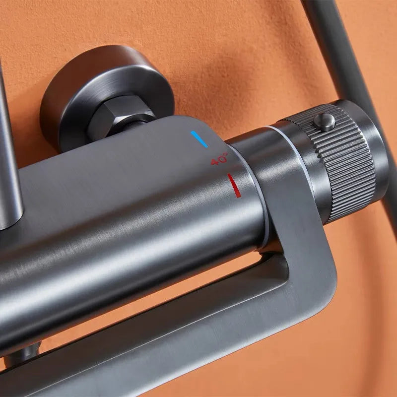 Afralia™ Gray Thermostatic Shower Faucet Set: Brass Rainfall Waterfall Bath and Shower