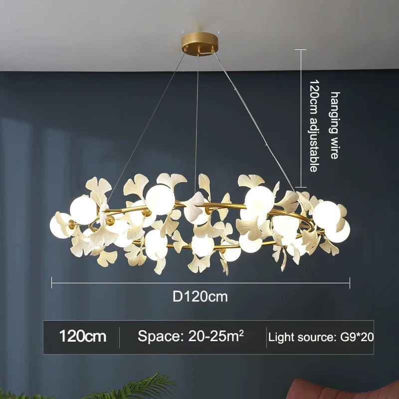 Afralia™ LED Gingko Leaf Branch Ceiling Chandelier Modern Living Room Bedroom Light