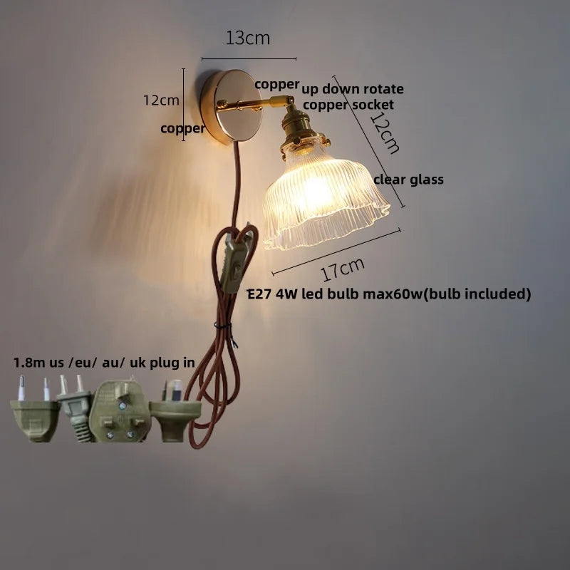 Afralia™ Rotatable LED Wall Sconce Clear Glass Reading Lamp with Pull Chain Switch