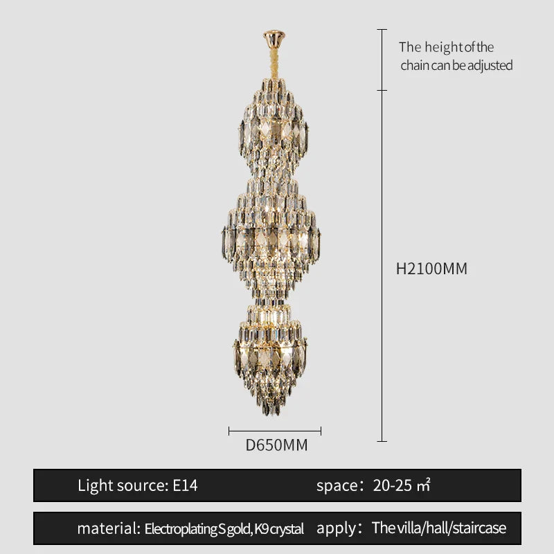 Afralia™ Spiral Staircase Crystal Chandelier - Duplex Floor Living Room Hotel Lobby Lighting