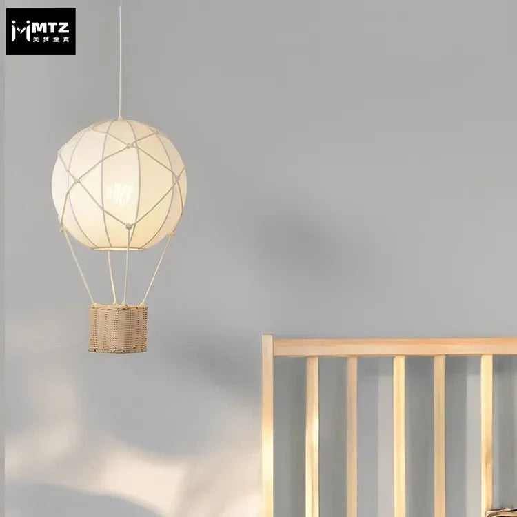 Afralia™ Hot Air Balloon Chandeliers - Handmade Rattan Fabric Kids Room Lamps