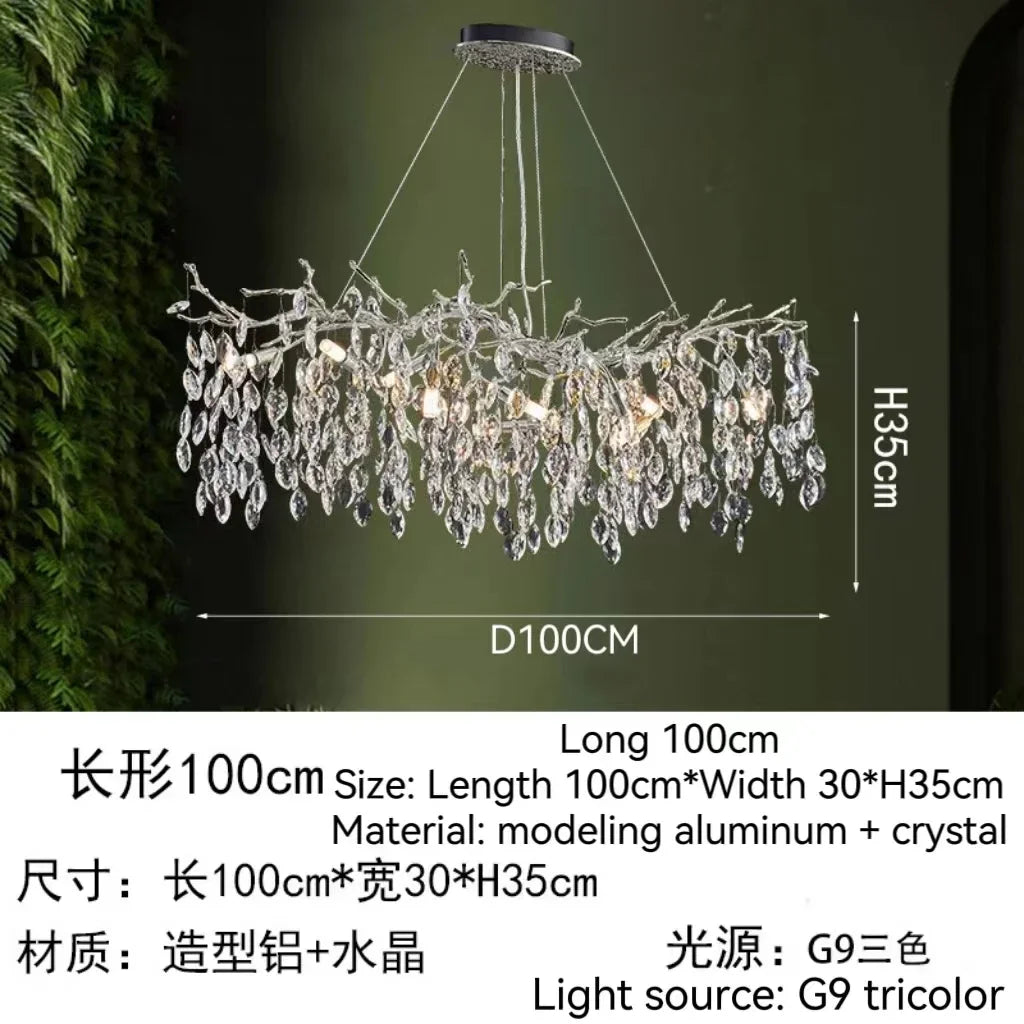 Afralia™ Golden Crystal Tree Ceiling Chandelier, Luxury Aluminum Art Fixture