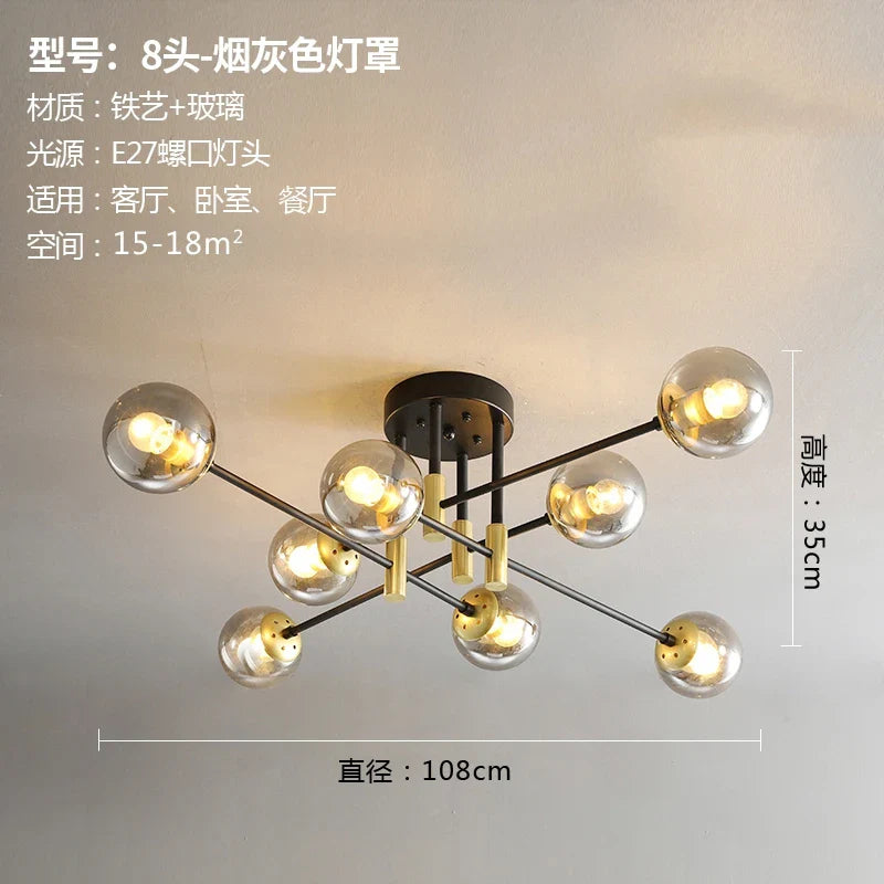 Afralia™ Glass Ball LED Chandelier Ceiling Light for Living Room and Kitchen