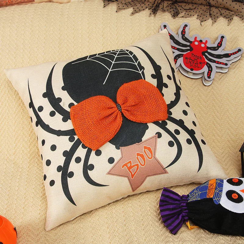 Afralia™ Halloween Wizard Hat Spider Embroidered Throw Pillow Cover