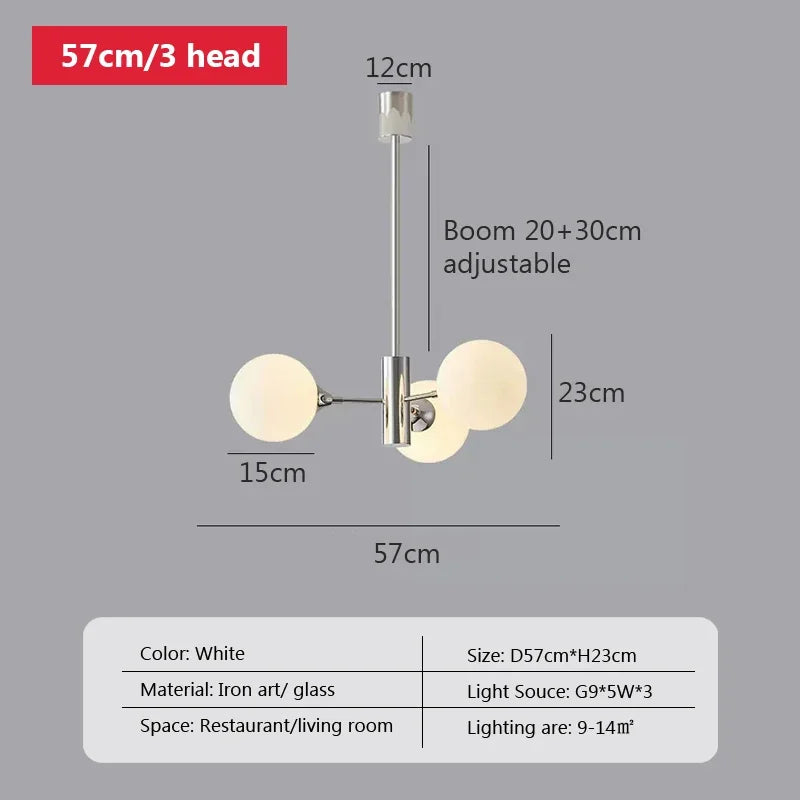 Afralia™ White Glass Ball LED Chandelier for Bedroom and Dining Room