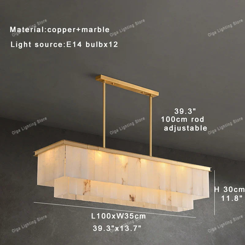 Afralia™ Marble Ceiling Chandelier Dimmable Round Vintage Hanging Lamp - 31" Luxe Dining Room Lighting