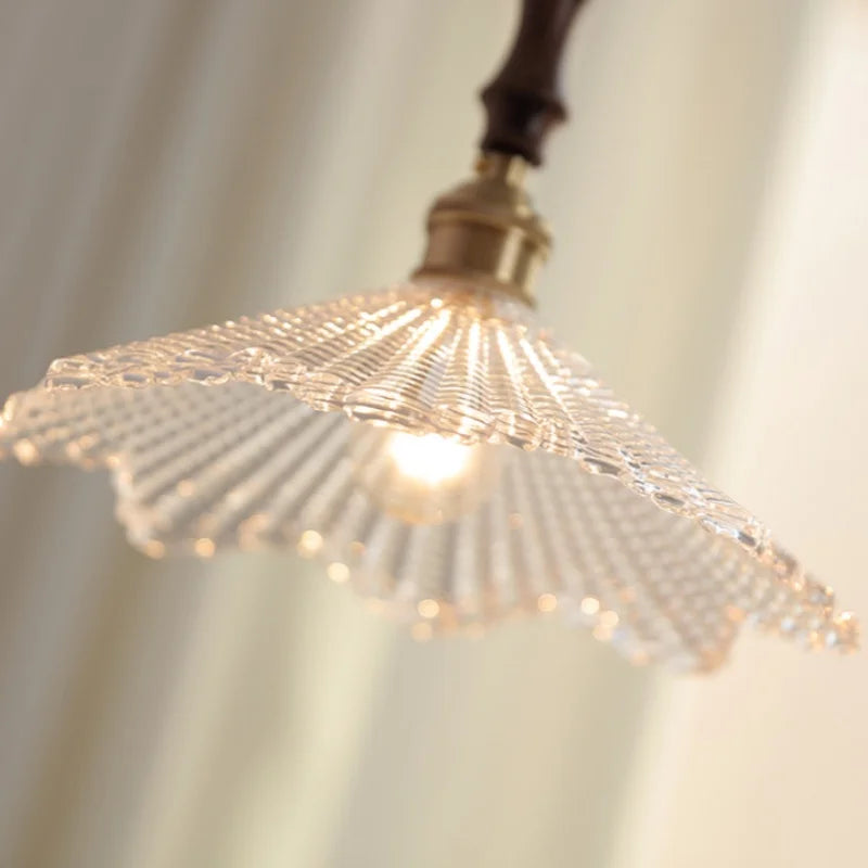 Afralia™ Nordic Walnut Wood LED Pendant Light Clear Glass Hang Lamp