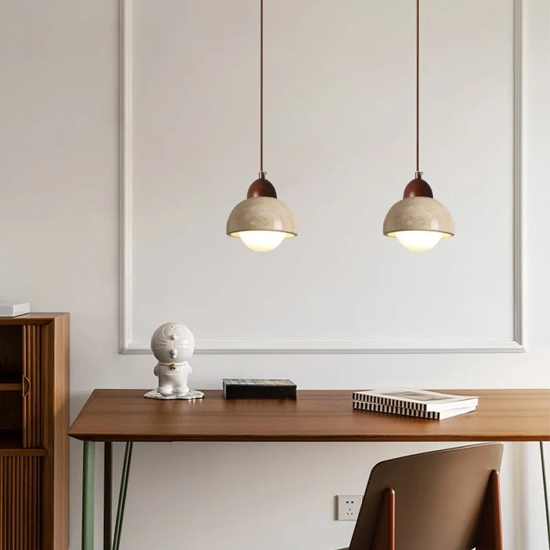 Afralia™ Japanese LED Hanging Lamp Yellow Travertine Pendant Lighting for Bedroom and Dining Room