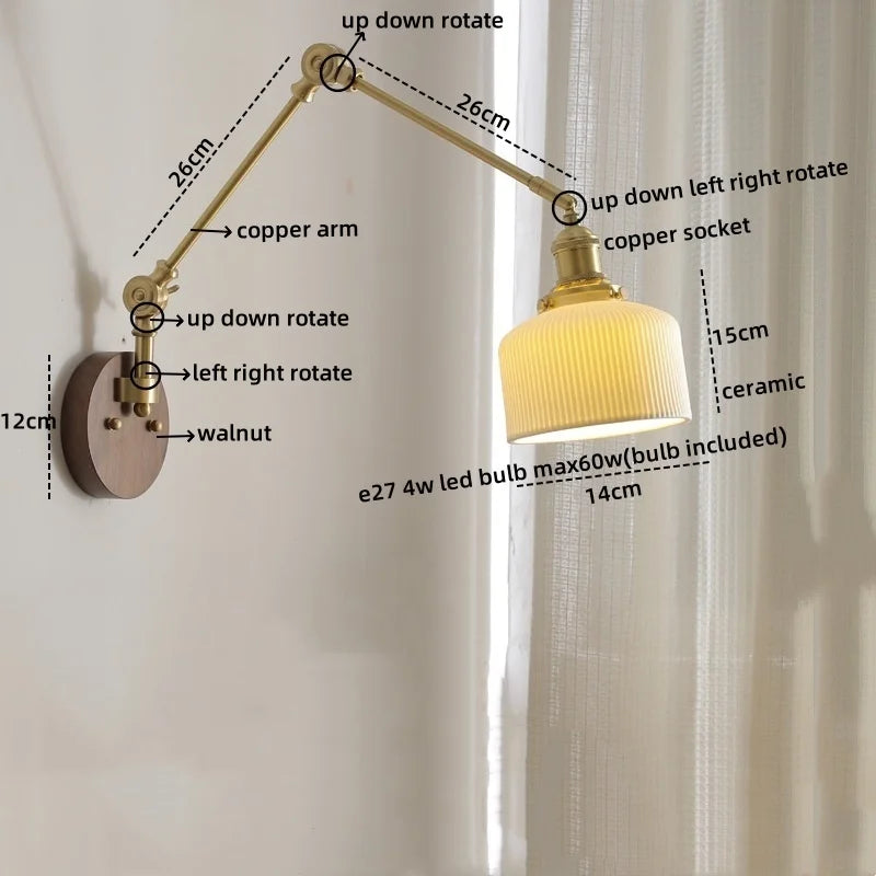 Afralia™ LED Wall Lamps Pull Chain Switch Modern Stair Light Fixtures, Ceramic Copper