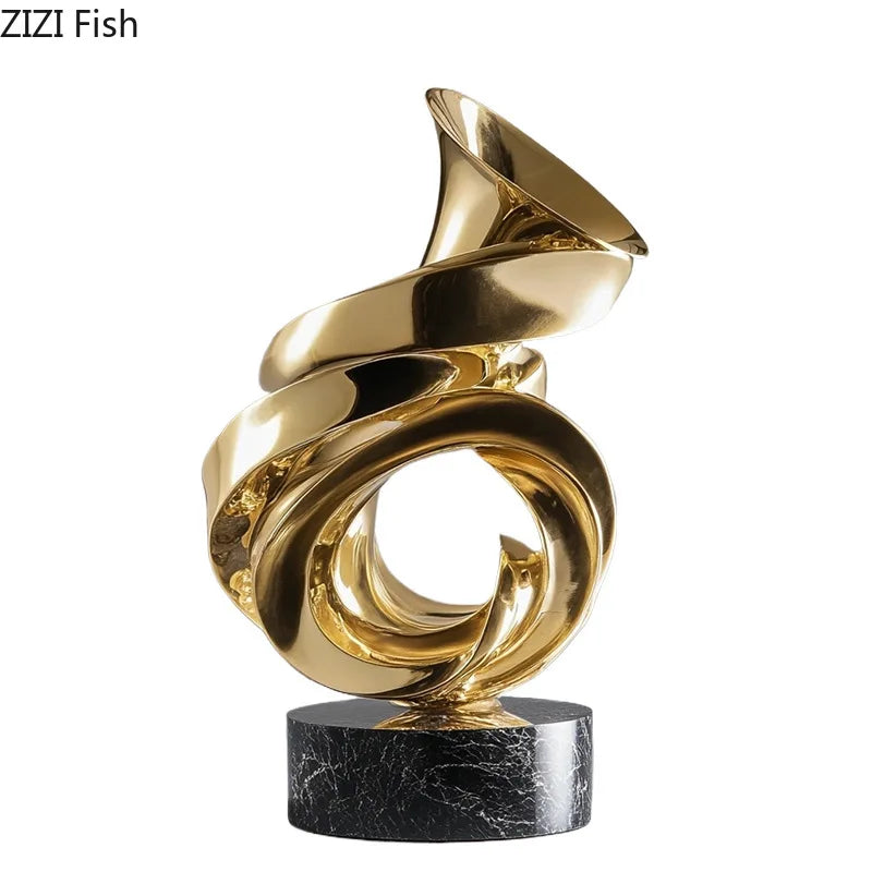 Afralia™ Twisted Line Gold Sculpture: Modern Desk Decor & Room Aesthetics