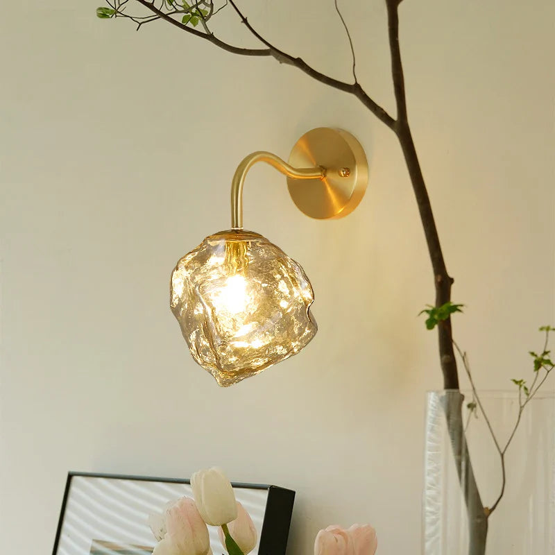 Afralia™ Lava Ice Glass LED Wall Sconce Brass Vintage Wandlamp