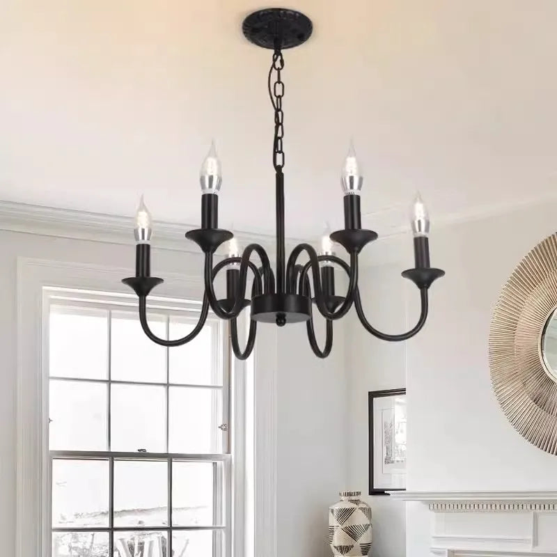 Afralia™ Rustic Iron Candle Chandelier Pendant for Kitchen Living Dining Room Bar Home