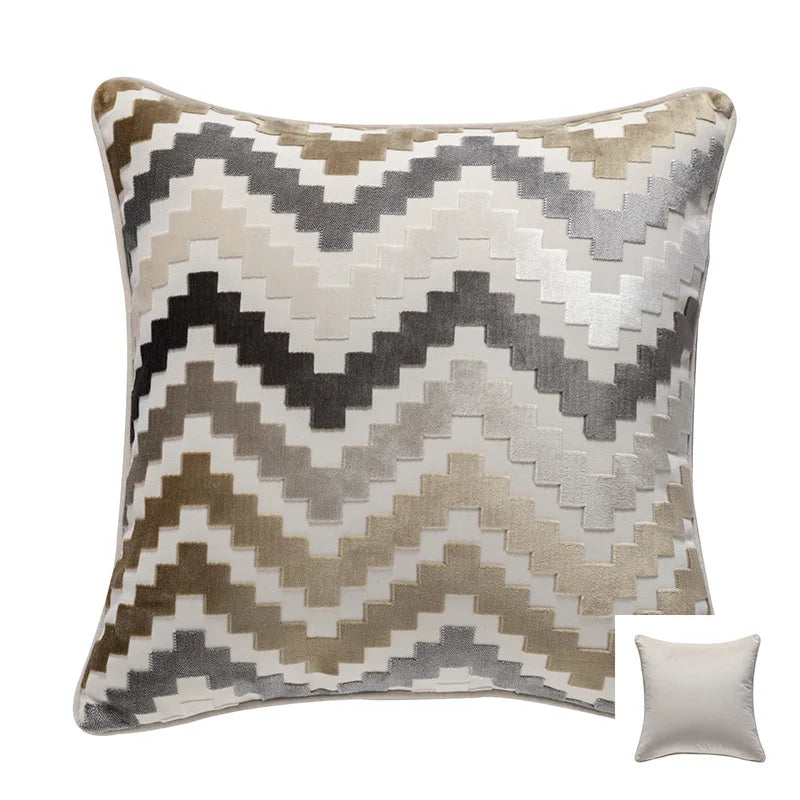 Afralia™ Geometric Chenille Flocking Cushion Cover: Grey-Beige Home Decor Pillow Case